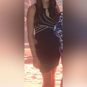 Elegant Black Women's Dress with Gold Trim